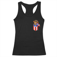 Funny Coqui Frog Puerto Rico Flag Racerback Tank Top Puerto Rican Taino Buricua Pocket Borinquen