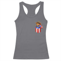 Funny Coqui Frog Puerto Rico Flag Racerback Tank Top Puerto Rican Taino Buricua Pocket Borinquen