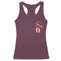 Funny Coqui Frog Puerto Rico Flag Racerback Tank Top Puerto Rican Taino Buricua Pocket Borinquen