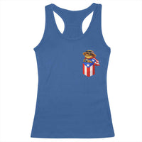 Funny Coqui Frog Puerto Rico Flag Racerback Tank Top Puerto Rican Taino Buricua Pocket Borinquen