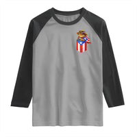 Funny Coqui Frog Puerto Rico Flag Raglan Shirt Puerto Rican Taino Buricua Pocket Borinquen