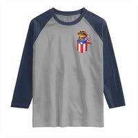 Funny Coqui Frog Puerto Rico Flag Raglan Shirt Puerto Rican Taino Buricua Pocket Borinquen