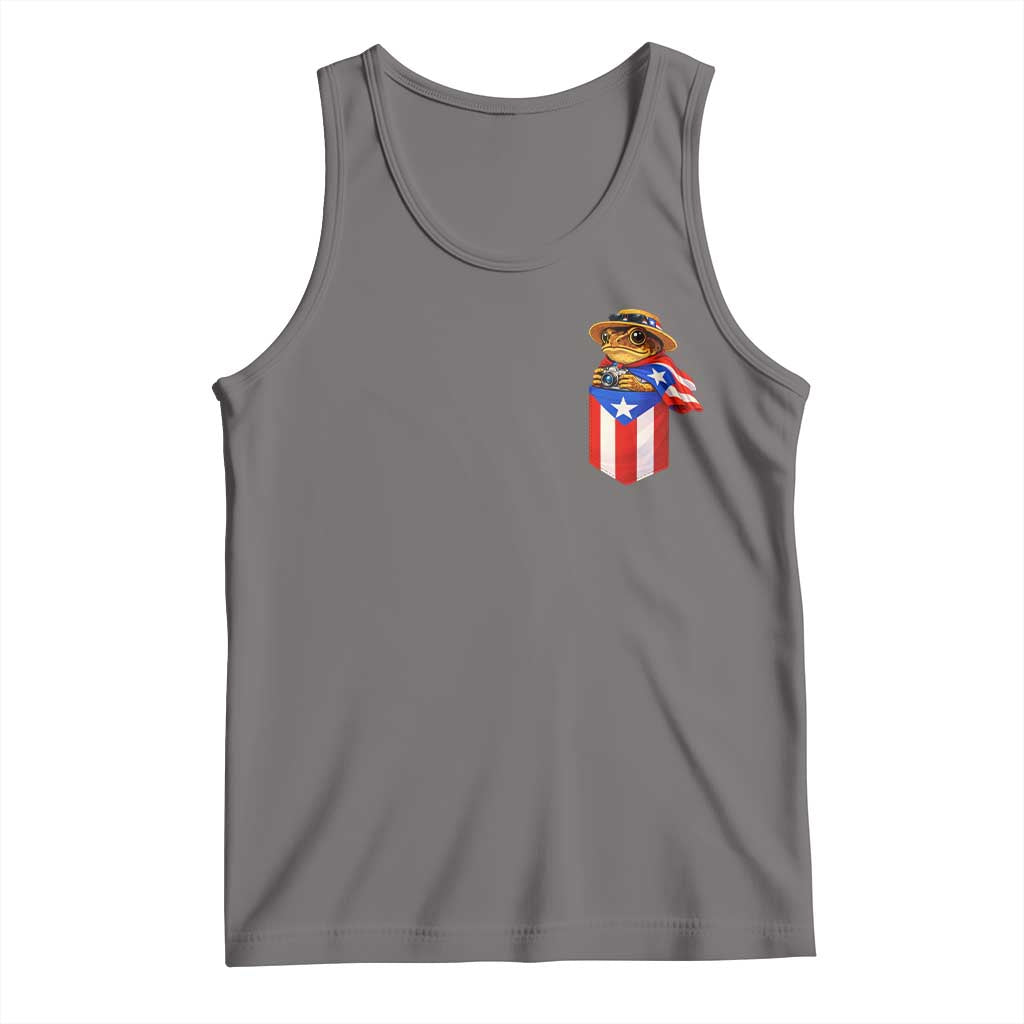 Funny Coqui Frog Puerto Rico Flag Tank Top Puerto Rican Taino Buricua Pocket Borinquen
