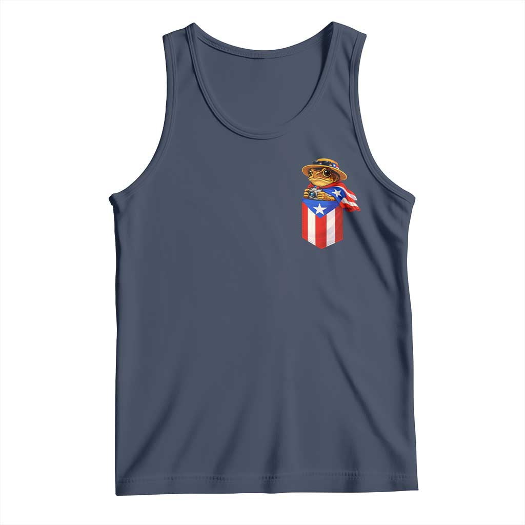 Funny Coqui Frog Puerto Rico Flag Tank Top Puerto Rican Taino Buricua Pocket Borinquen