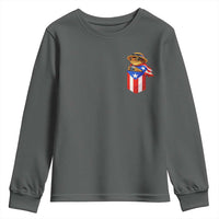 Funny Coqui Frog Puerto Rico Flag Youth Sweatshirt Puerto Rican Taino Buricua Pocket Borinquen