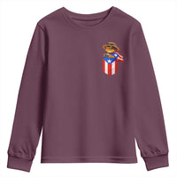 Funny Coqui Frog Puerto Rico Flag Youth Sweatshirt Puerto Rican Taino Buricua Pocket Borinquen