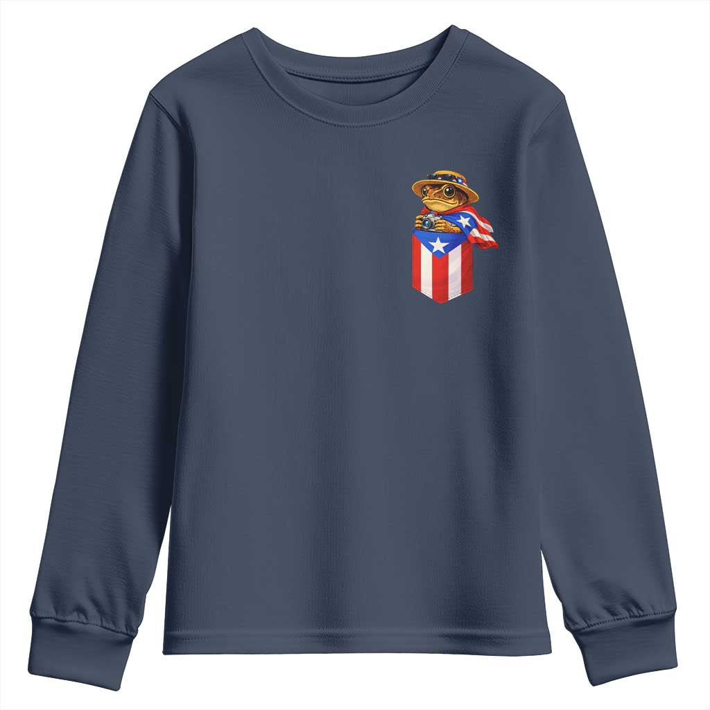 Funny Coqui Frog Puerto Rico Flag Youth Sweatshirt Puerto Rican Taino Buricua Pocket Borinquen
