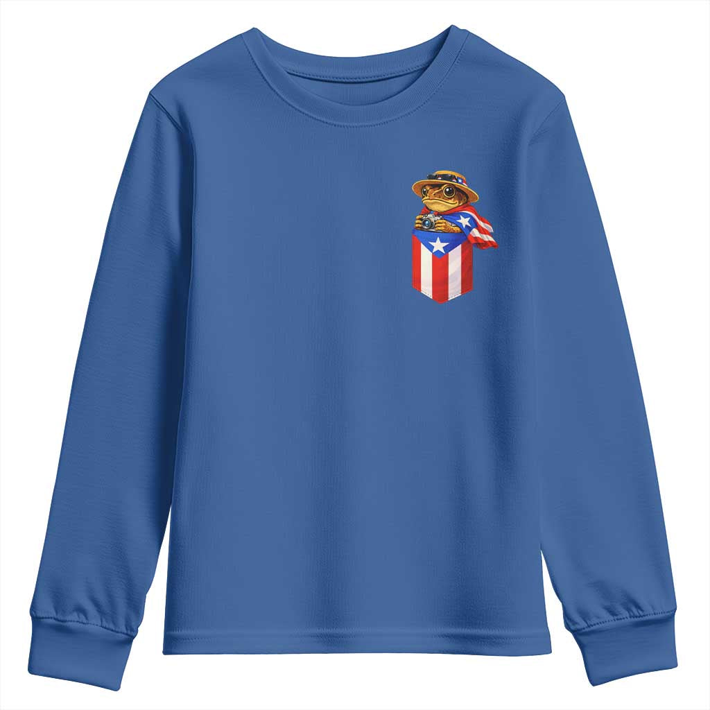 Funny Coqui Frog Puerto Rico Flag Youth Sweatshirt Puerto Rican Taino Buricua Pocket Borinquen