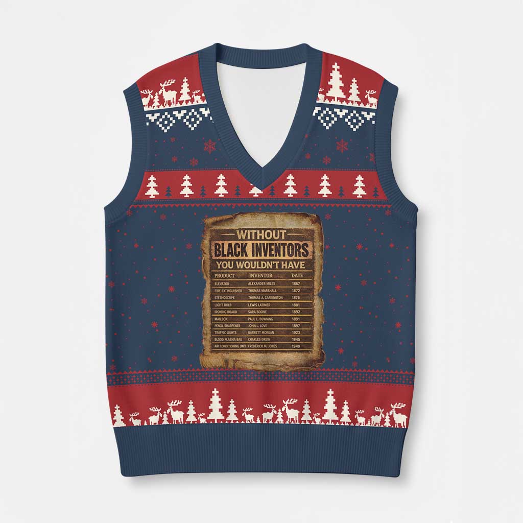 Black Inventors V-Neck Knit Sweater Vest Afro African Melanin Black History Month Juneteenth
