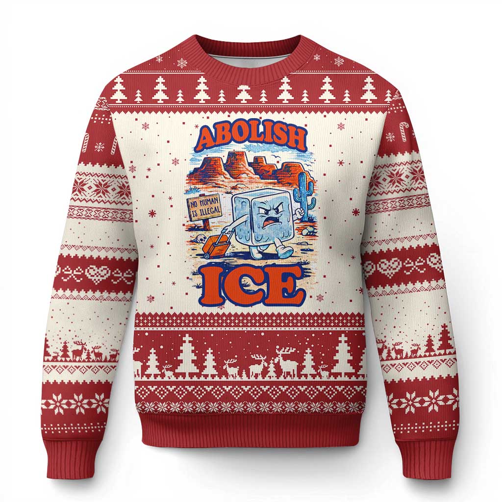 Abolish Ice Protest Ugly Christmas Sweater Retro Protest No Human Is Illegal