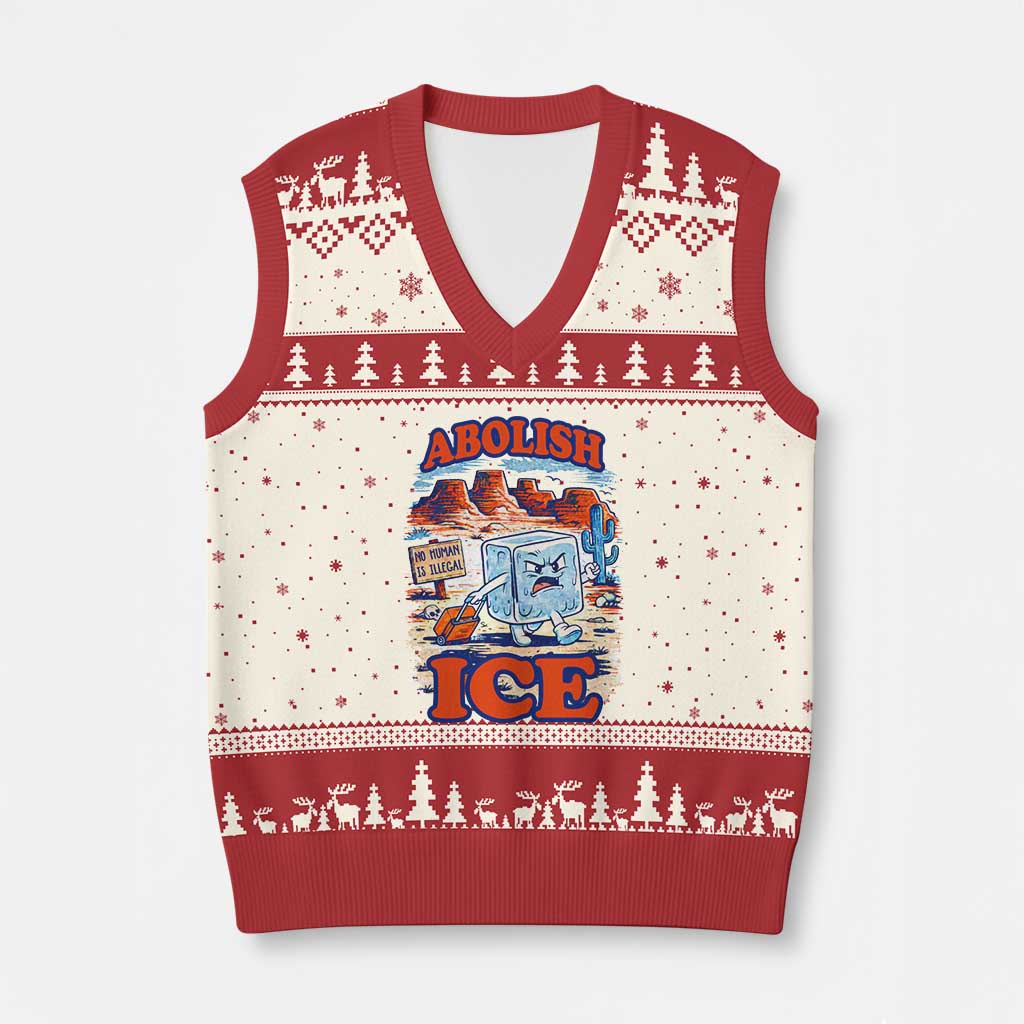 Abolish Ice Protest V-Neck Knit Sweater Vest Retro Protest No Human Is Illegal