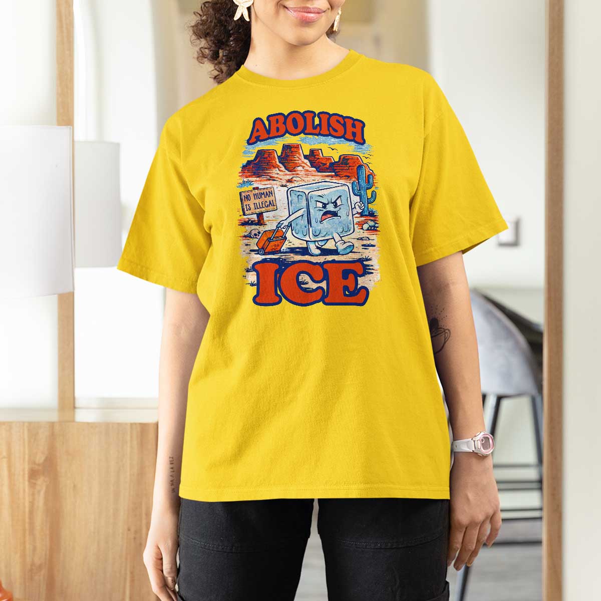 Abolish Ice Protest T Shirt For Women Retro Protest No Human Is Illegal