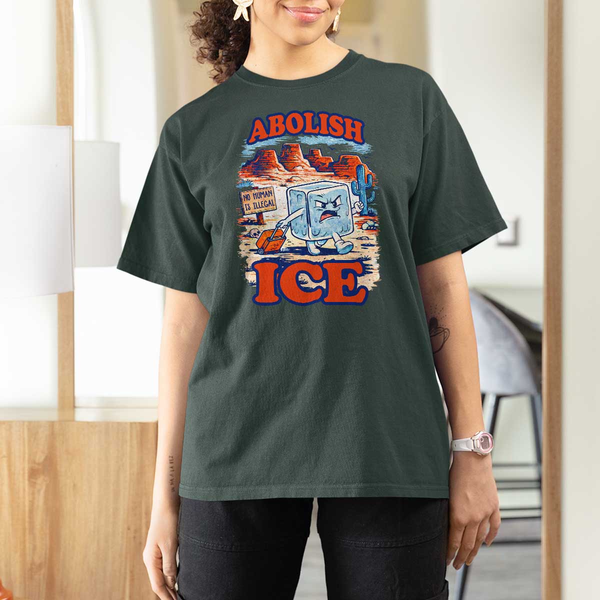 Abolish Ice Protest T Shirt For Women Retro Protest No Human Is Illegal