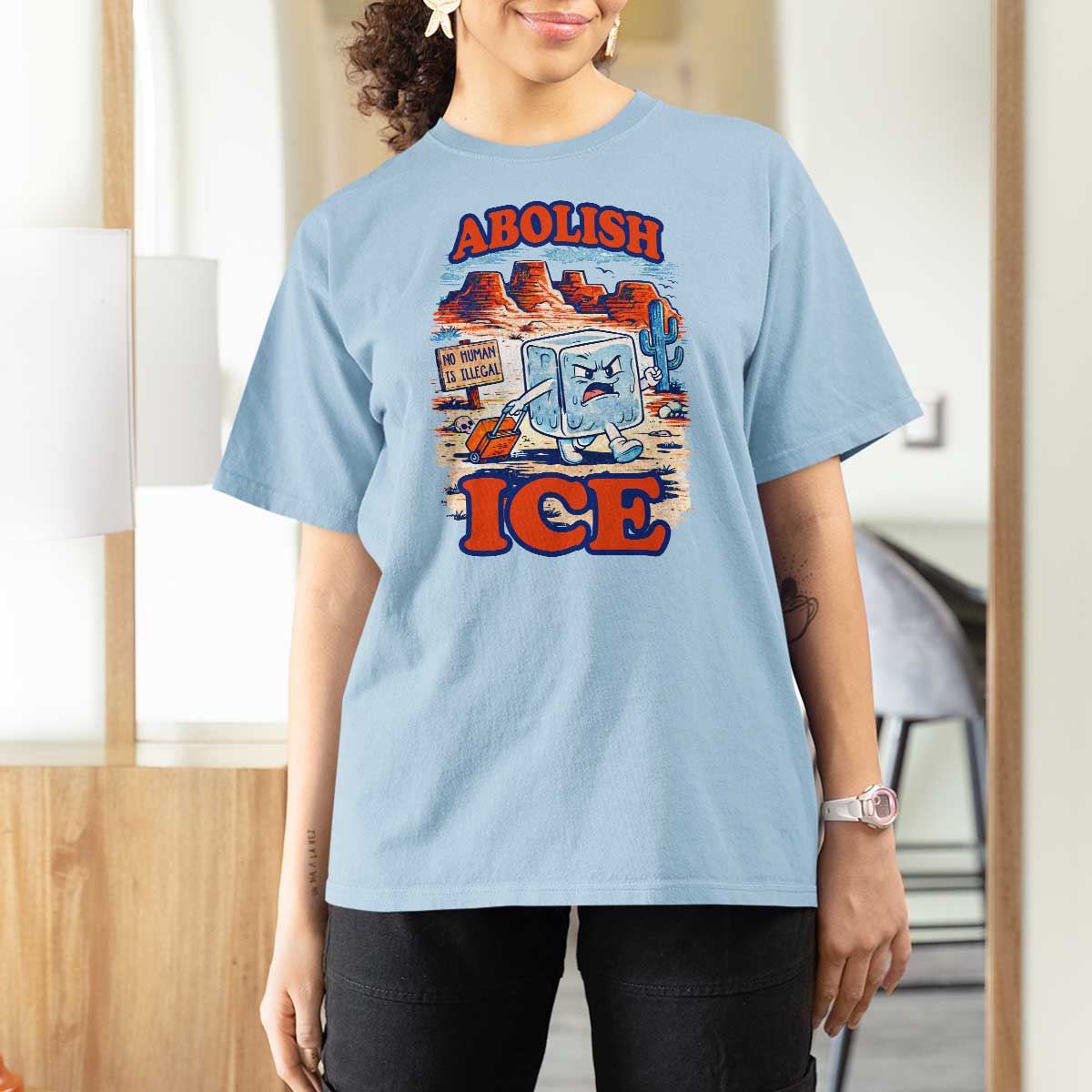 Abolish Ice Protest T Shirt For Women Retro Protest No Human Is Illegal