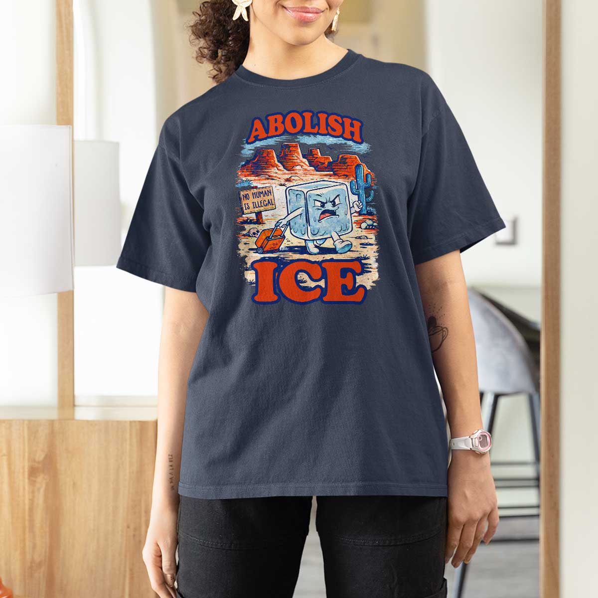 Abolish Ice Protest T Shirt For Women Retro Protest No Human Is Illegal