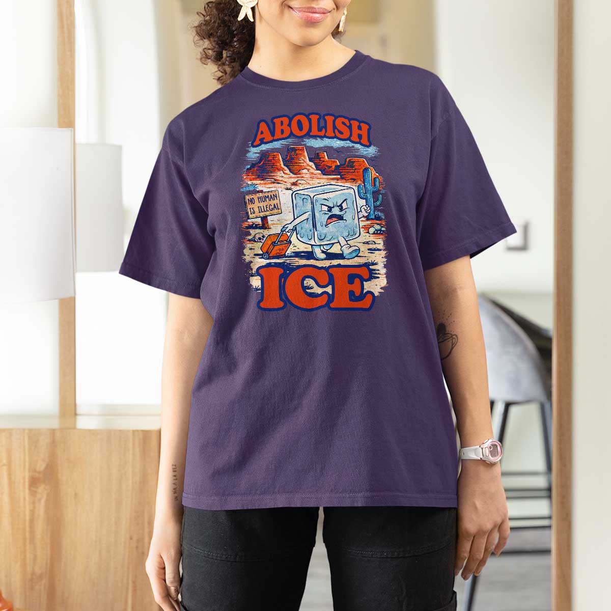 Abolish Ice Protest T Shirt For Women Retro Protest No Human Is Illegal