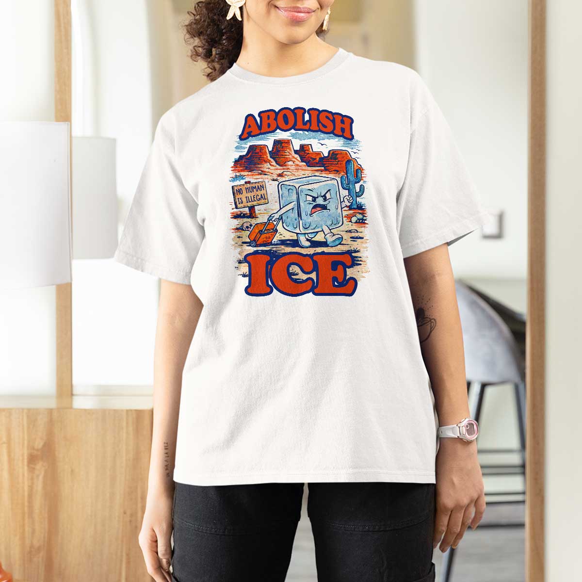 Abolish Ice Protest T Shirt For Women Retro Protest No Human Is Illegal