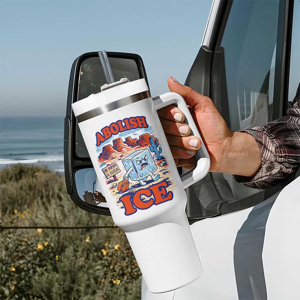 Abolish Ice Protest Tumbler With Handle Retro Protest No Human Is Illegal