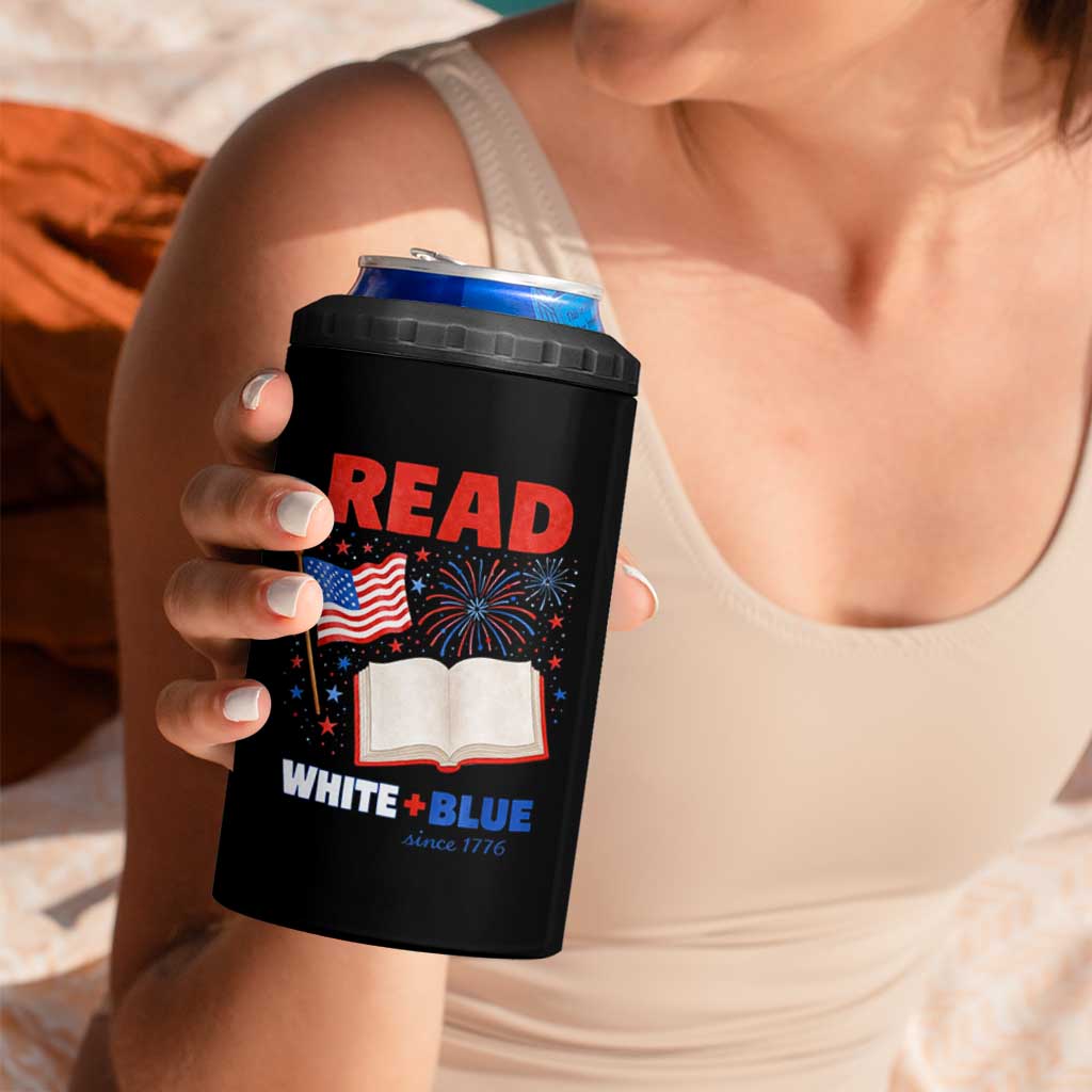 Patriotic Bookish 4th Of July Read White Blue Since 1776 4 in 1 Can Cooler Tumbler