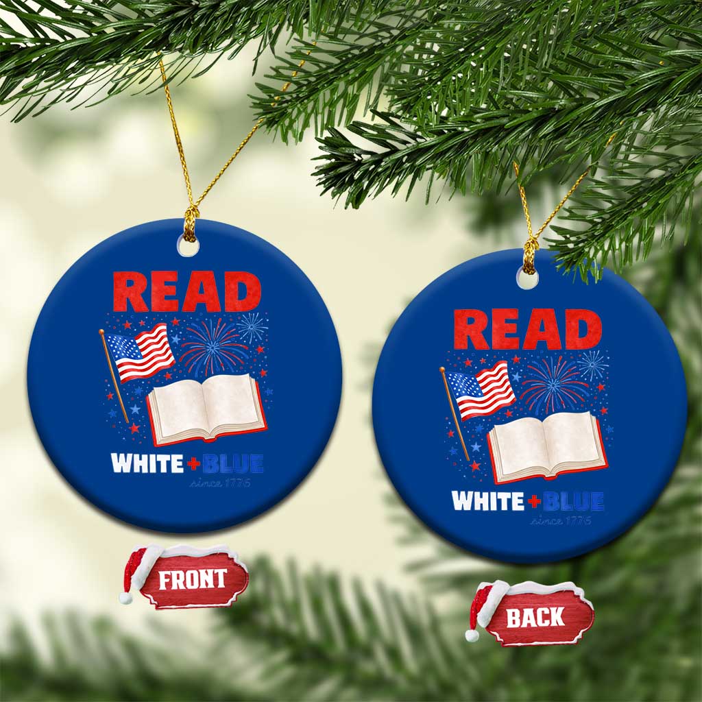 Patriotic Bookish 4th Of July Read White Blue Since 1776 Ceramic Ornament
