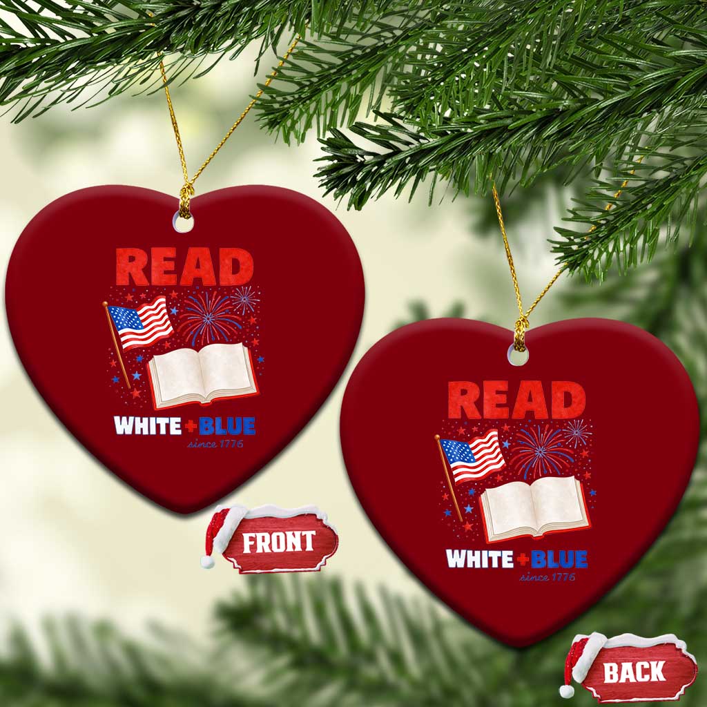 Patriotic Bookish 4th Of July Read White Blue Since 1776 Ceramic Ornament