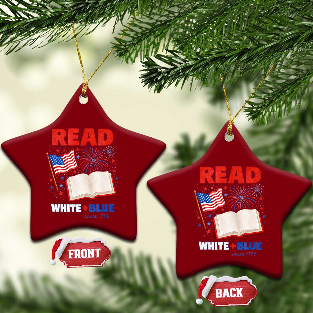 Patriotic Bookish 4th Of July Read White Blue Since 1776 Ceramic Ornament