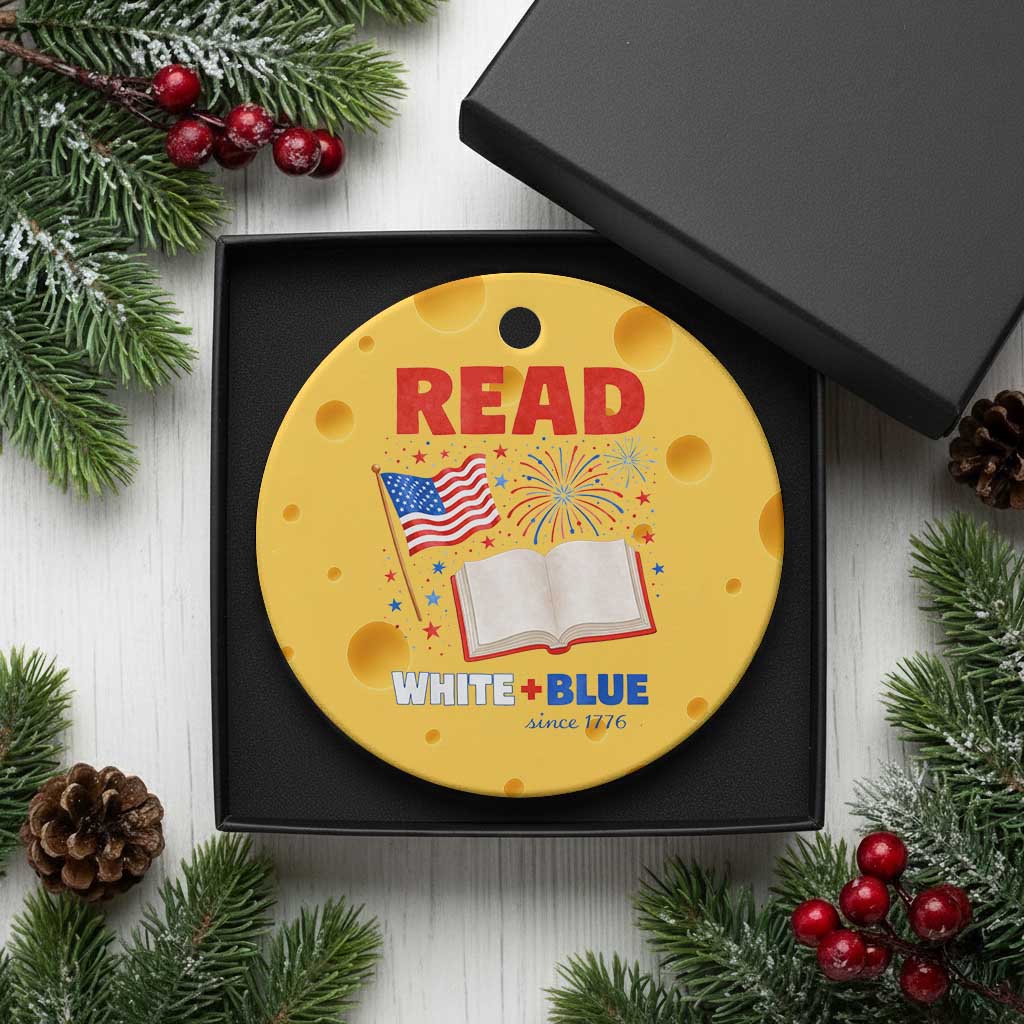 Patriotic Bookish 4th Of July Read White Blue Since 1776 Ceramic Ornament