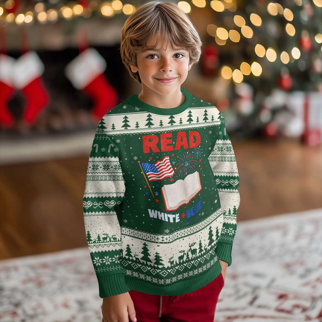 Patriotic Bookish 4th Of July Read White Blue Since 1776 Ugly Christmas Sweater