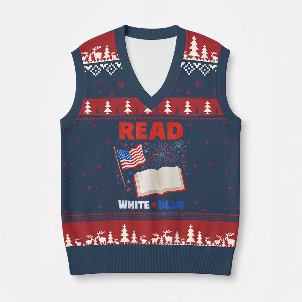Patriotic Bookish 4th Of July Read White Blue Since 1776 V-Neck Knit Sweater Vest