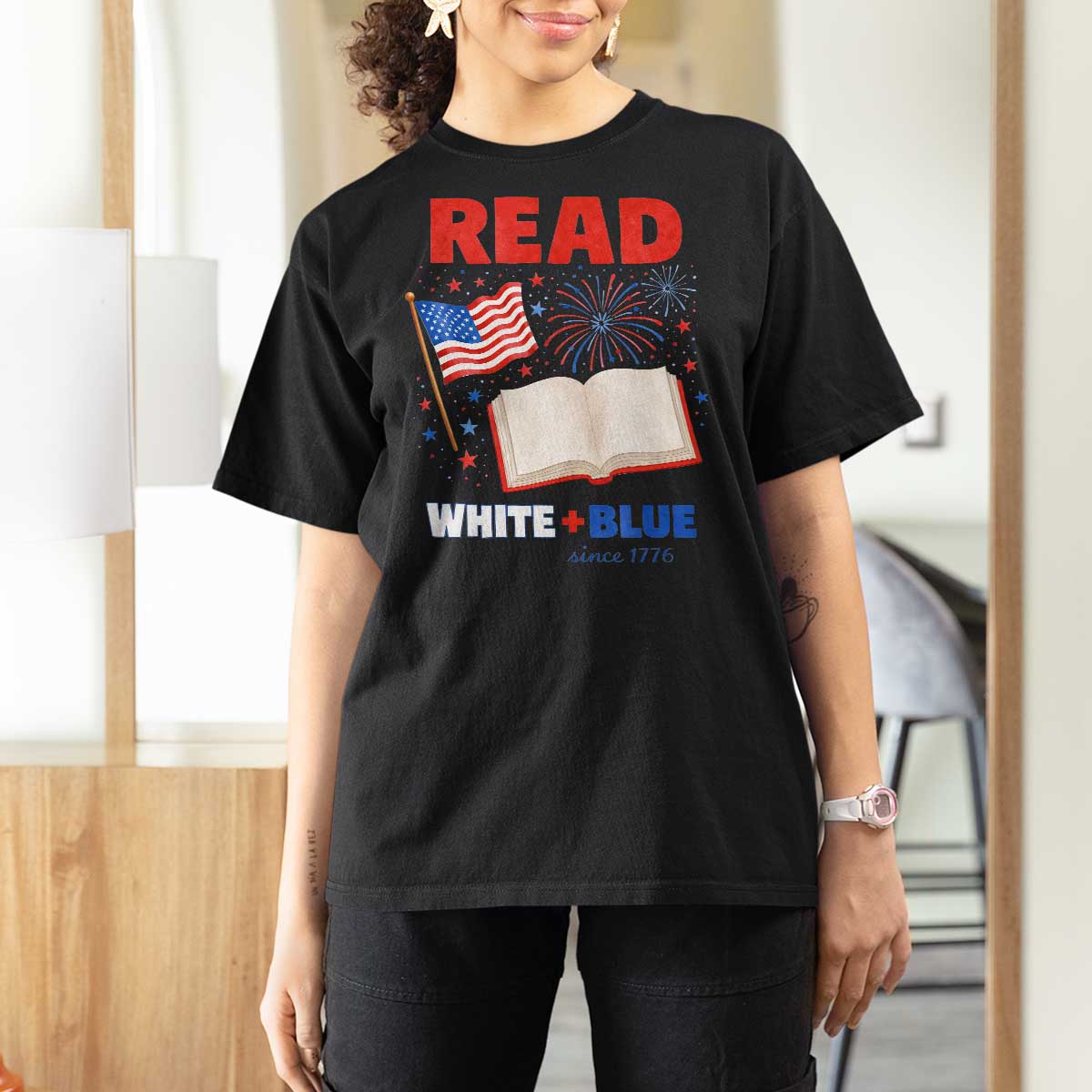 Patriotic Bookish 4th Of July Read White Blue Since 1776 T Shirt For Women