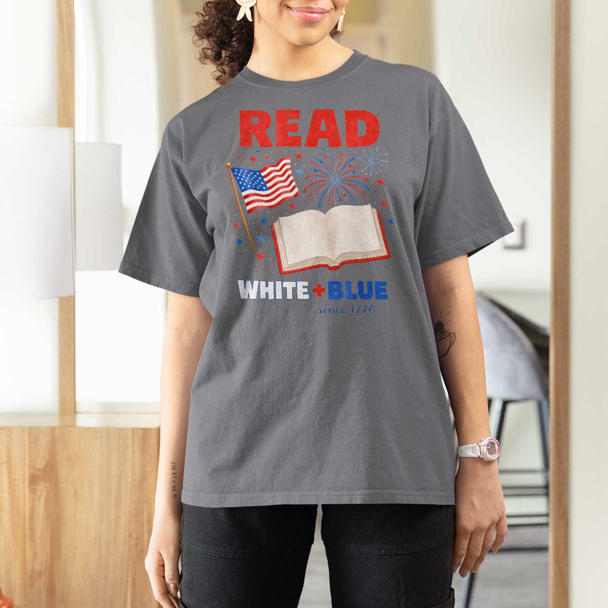 Patriotic Bookish 4th Of July Read White Blue Since 1776 T Shirt For Women