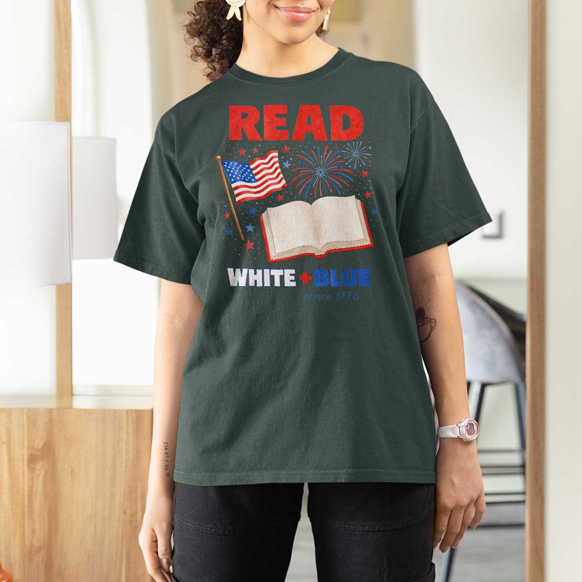 Patriotic Bookish 4th Of July Read White Blue Since 1776 T Shirt For Women