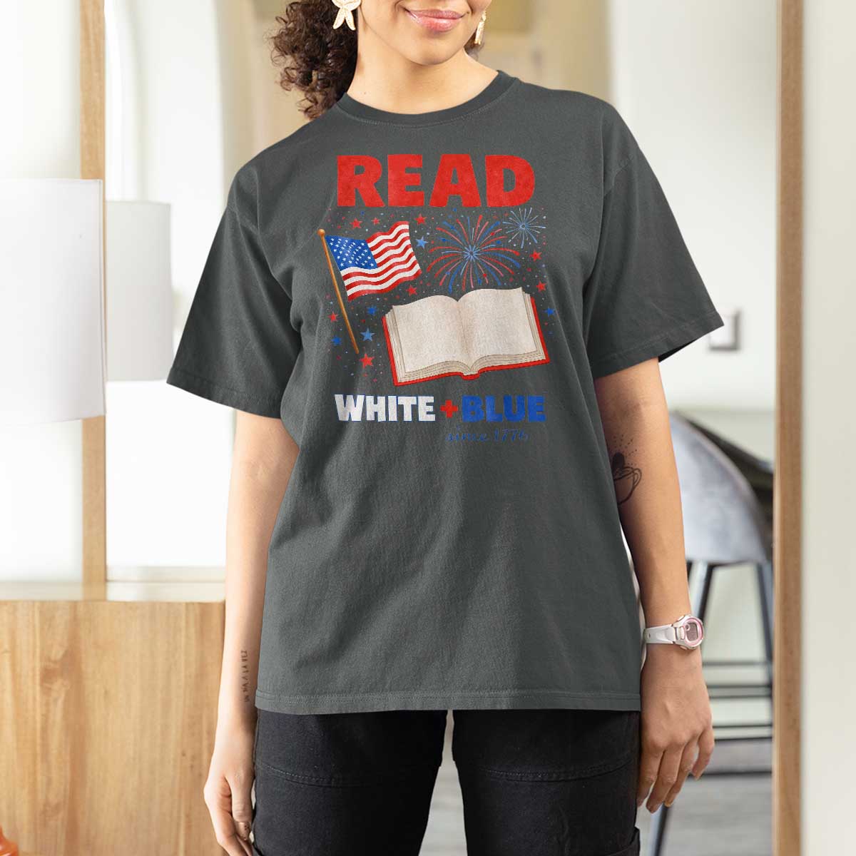 Patriotic Bookish 4th Of July Read White Blue Since 1776 T Shirt For Women