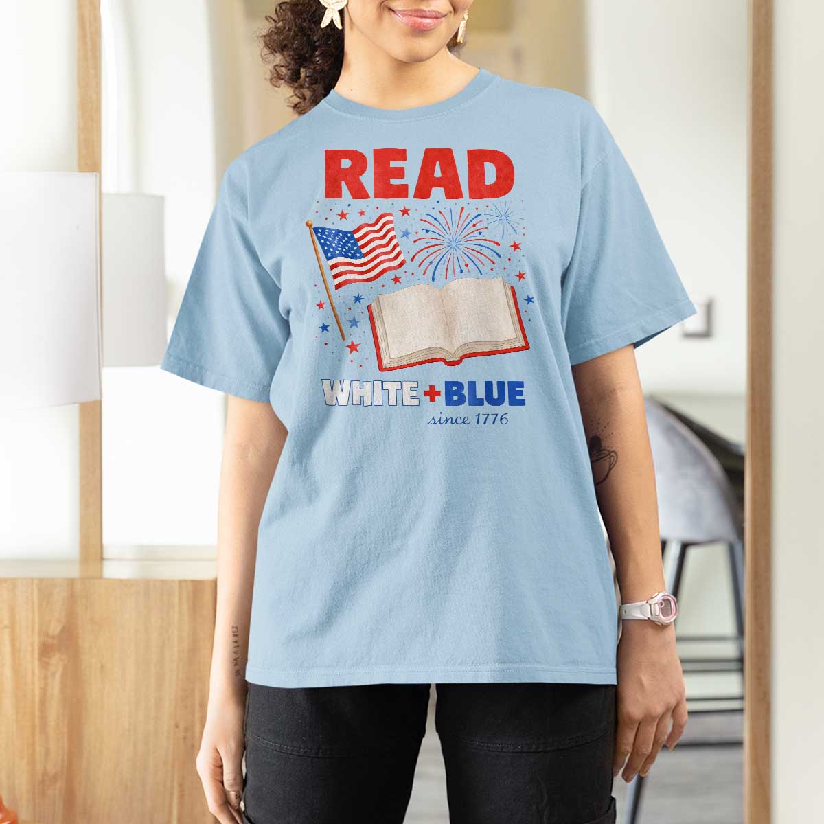 Patriotic Bookish 4th Of July Read White Blue Since 1776 T Shirt For Women