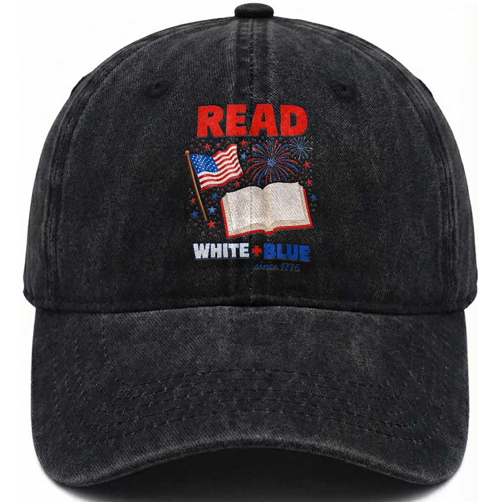 Patriotic Bookish 4th Of July Read White Blue Since 1776 Washed Cotton Baseball Cap