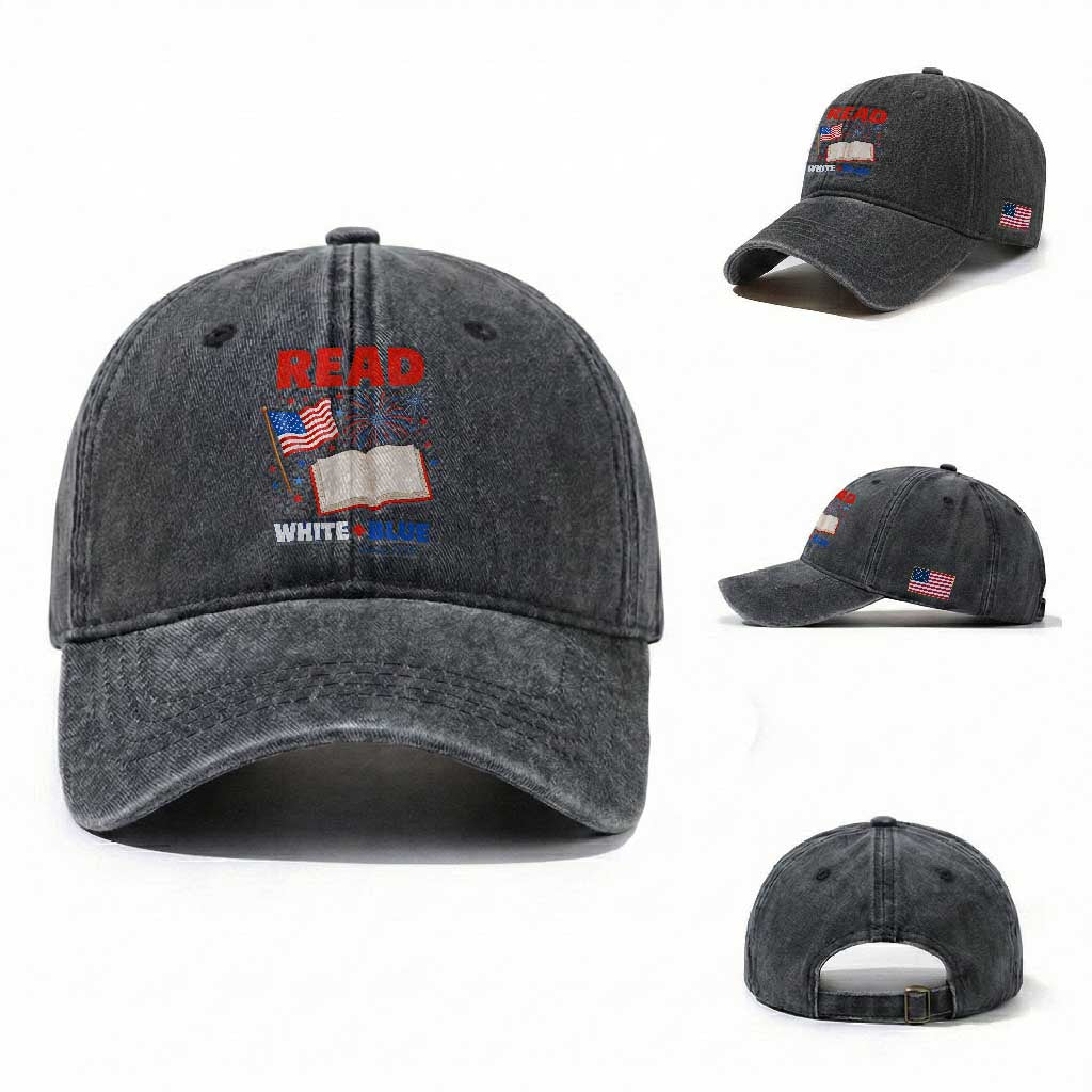 Patriotic Bookish 4th Of July Read White Blue Since 1776 Washed Cotton Baseball Cap