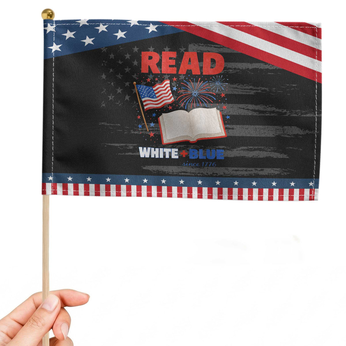 Bookish 4th Of July Read White Blue Since 1776 Patriotic Handheld Flag