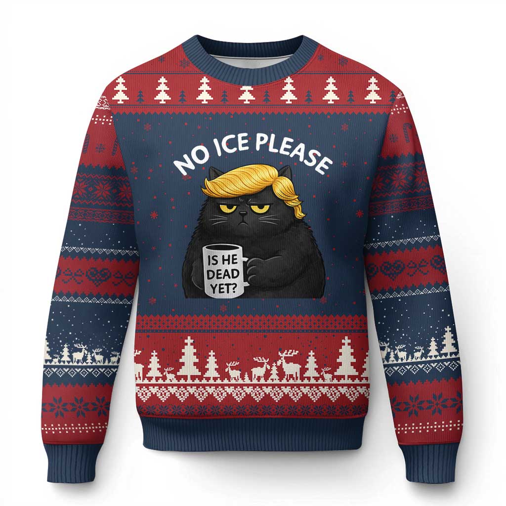 No ICE Protest Ugly Christmas Sweater Is He Dead Yet Black Cat Meme