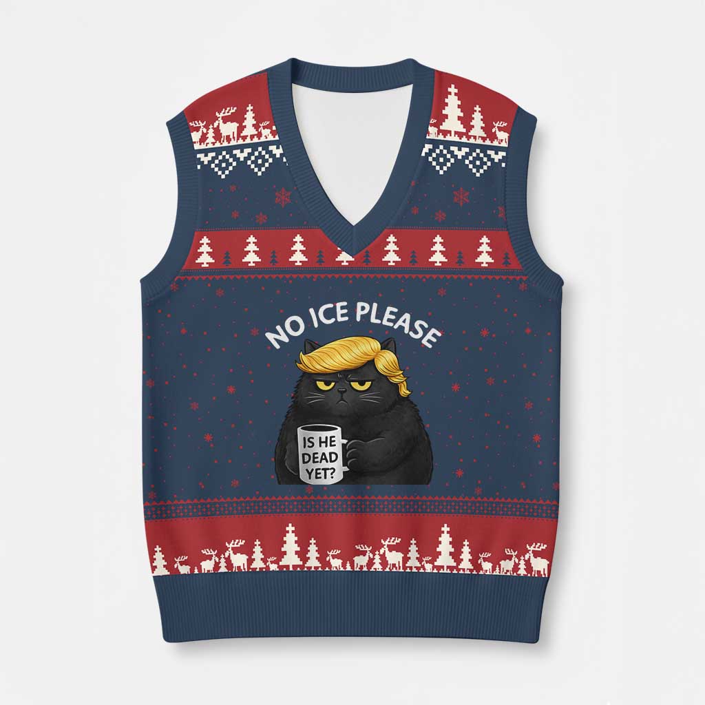 No ICE Protest V-Neck Knit Sweater Vest Is He Dead Yet Black Cat Meme