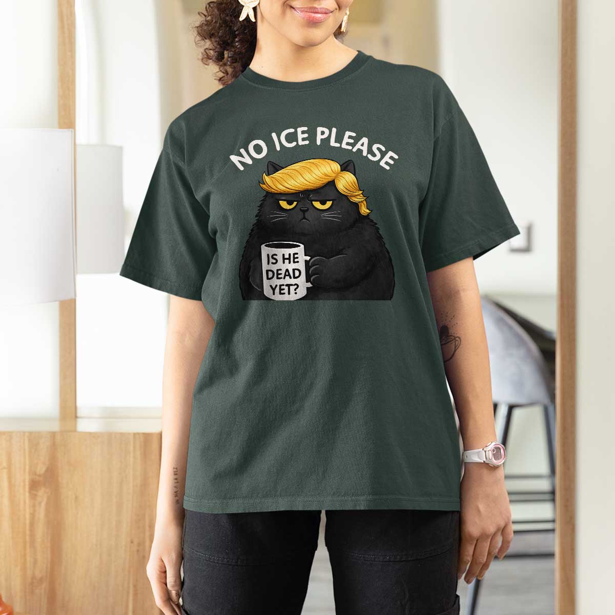 No ICE Protest T Shirt For Women Is He Dead Yet Black Cat Meme