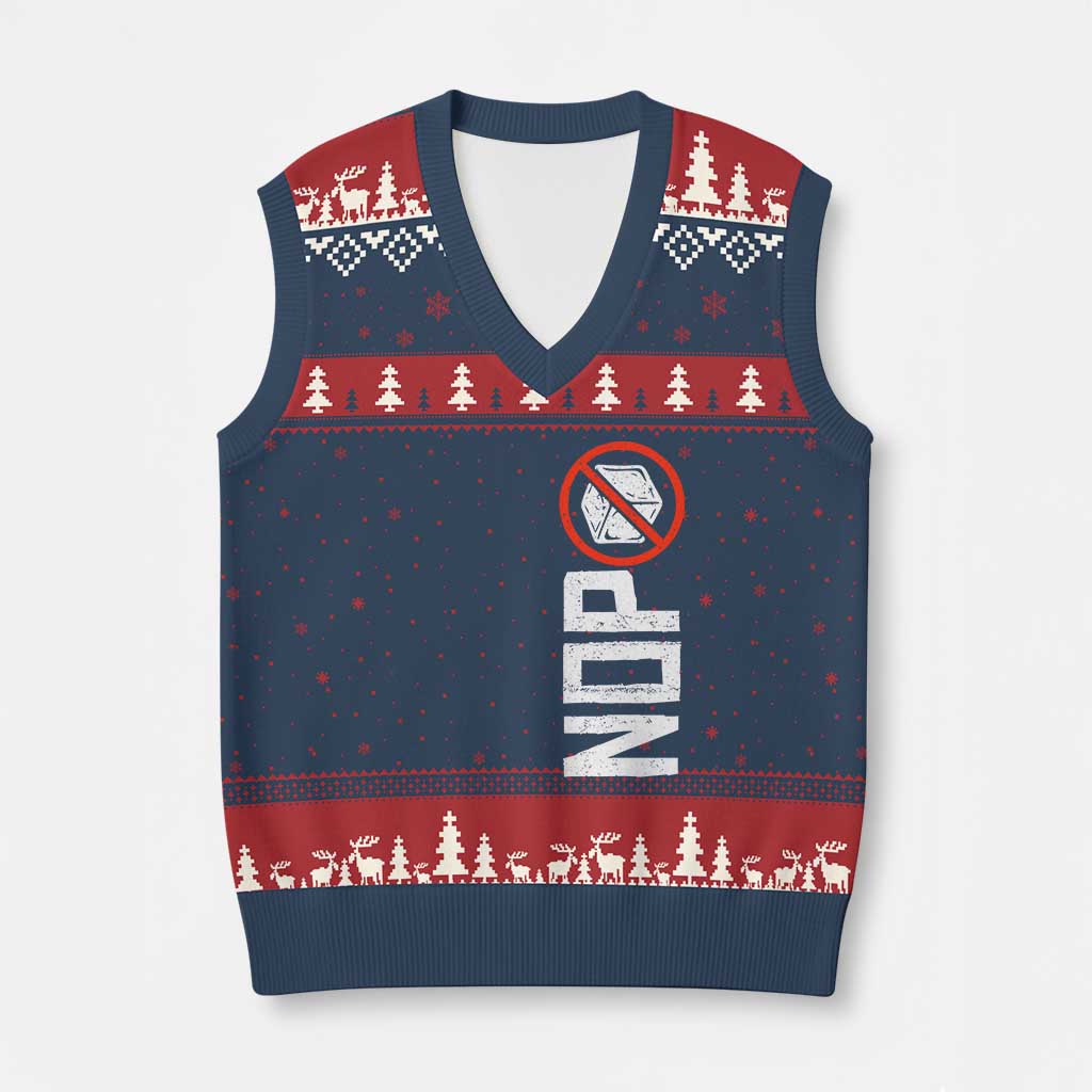 No ICE Protest V-Neck Knit Sweater Vest Nope Sign Vertical
