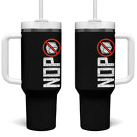 No ICE Protest Tumbler With Handle Nope Sign Vertical