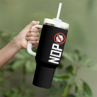 No ICE Protest Tumbler With Handle Nope Sign Vertical