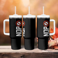 No ICE Protest Tumbler With Handle Nope Sign Vertical
