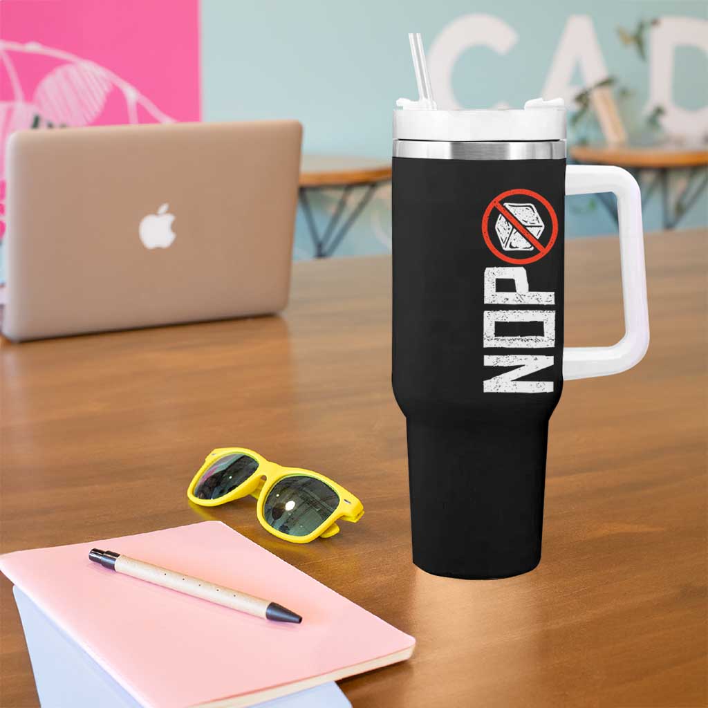 No ICE Protest Tumbler With Handle Nope Sign Vertical