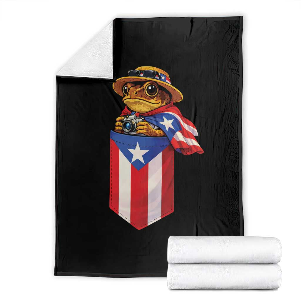 Funny Coqui Frog Puerto Rico Flag Throw Blanket Puerto Rican Taino Buricua Borinquen
