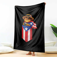 Funny Coqui Frog Puerto Rico Flag Throw Blanket Puerto Rican Taino Buricua Borinquen