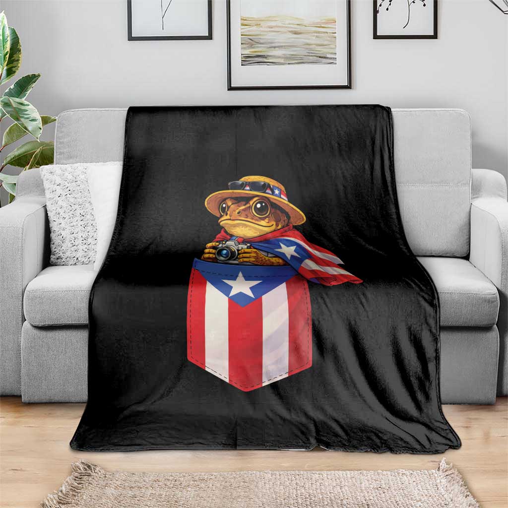 Funny Coqui Frog Puerto Rico Flag Throw Blanket Puerto Rican Taino Buricua Borinquen