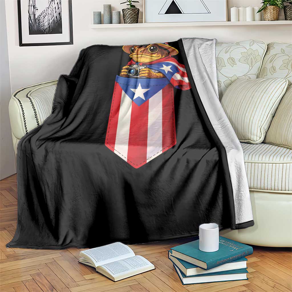 Funny Coqui Frog Puerto Rico Flag Throw Blanket Puerto Rican Taino Buricua Borinquen