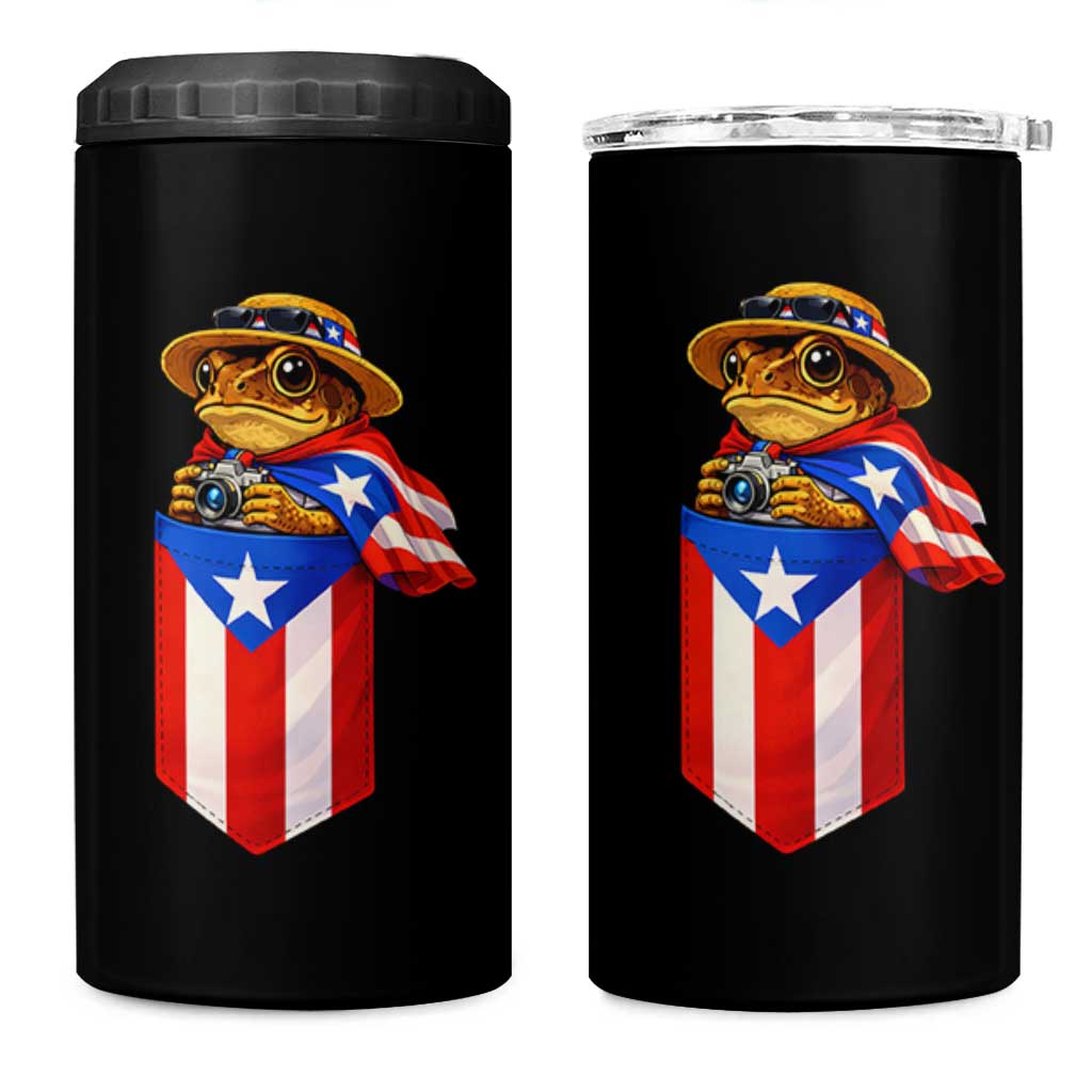 Funny Coqui Frog Puerto Rico Flag 4 in 1 Can Cooler Tumbler Puerto Rican Taino Buricua Borinquen